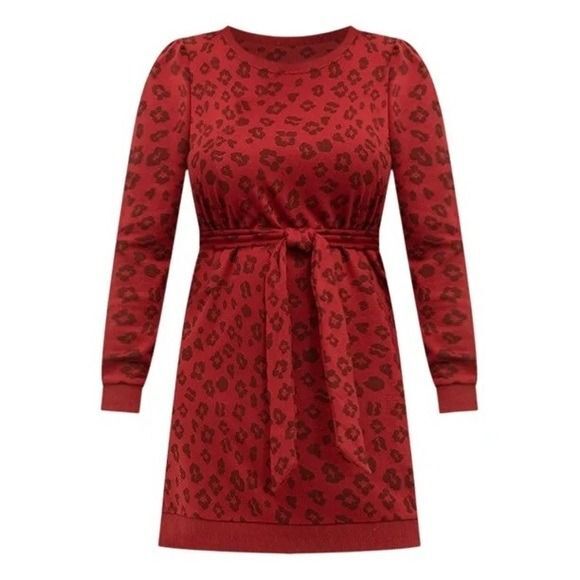 ELOQUII Elements Puff Sleeve Leopard Print Sweatshirt Dress red 14 16 NWT - Picture 10 of 10